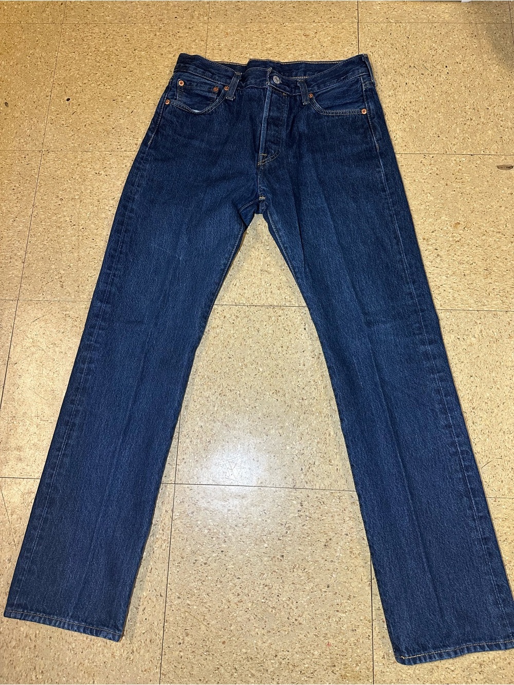 Levi 501 Mens Jeans Denim Dark Wash Blue Straight Leg Button Fly Casual Sz 30x32